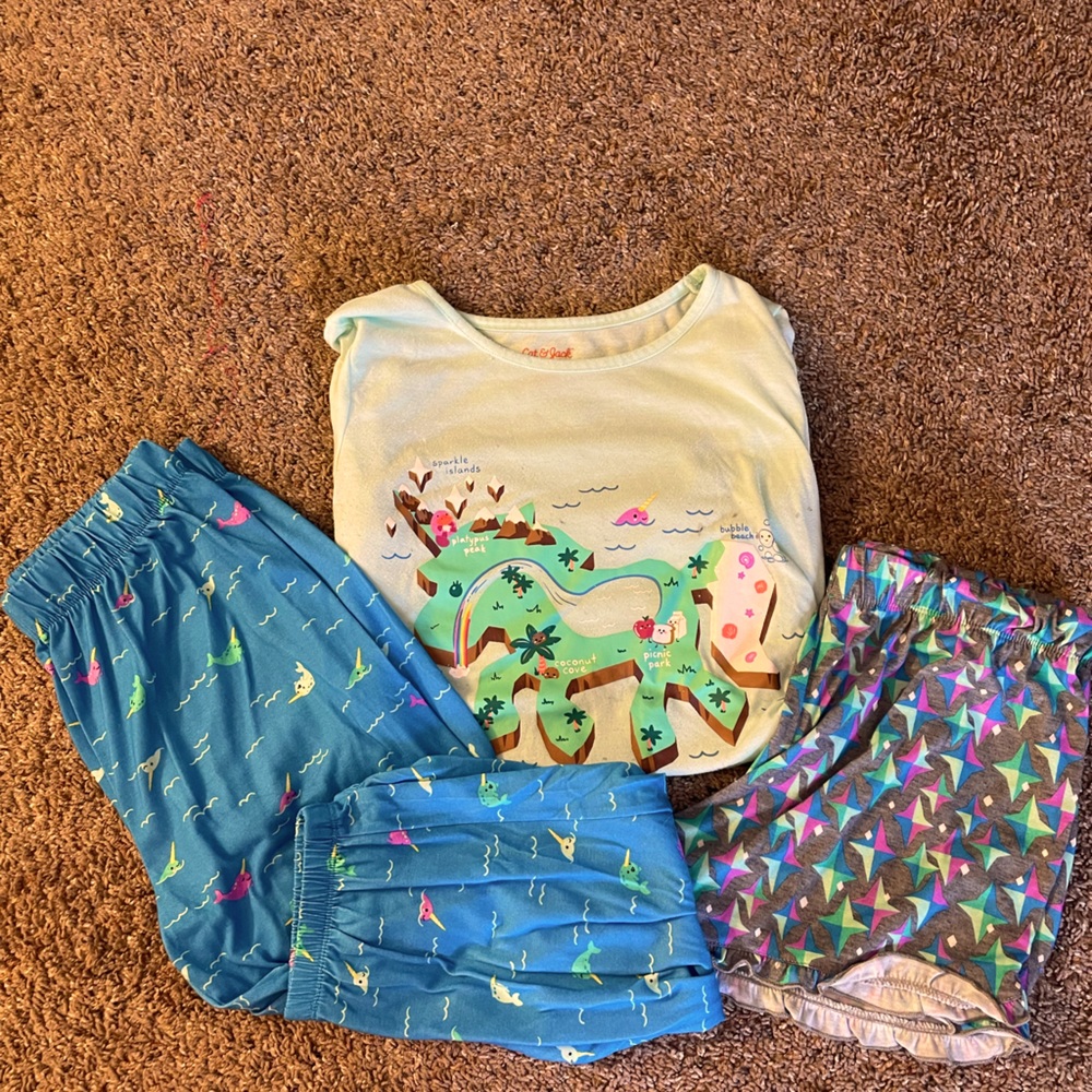 pajama set from cat and jack, xl, purple blue white and gray